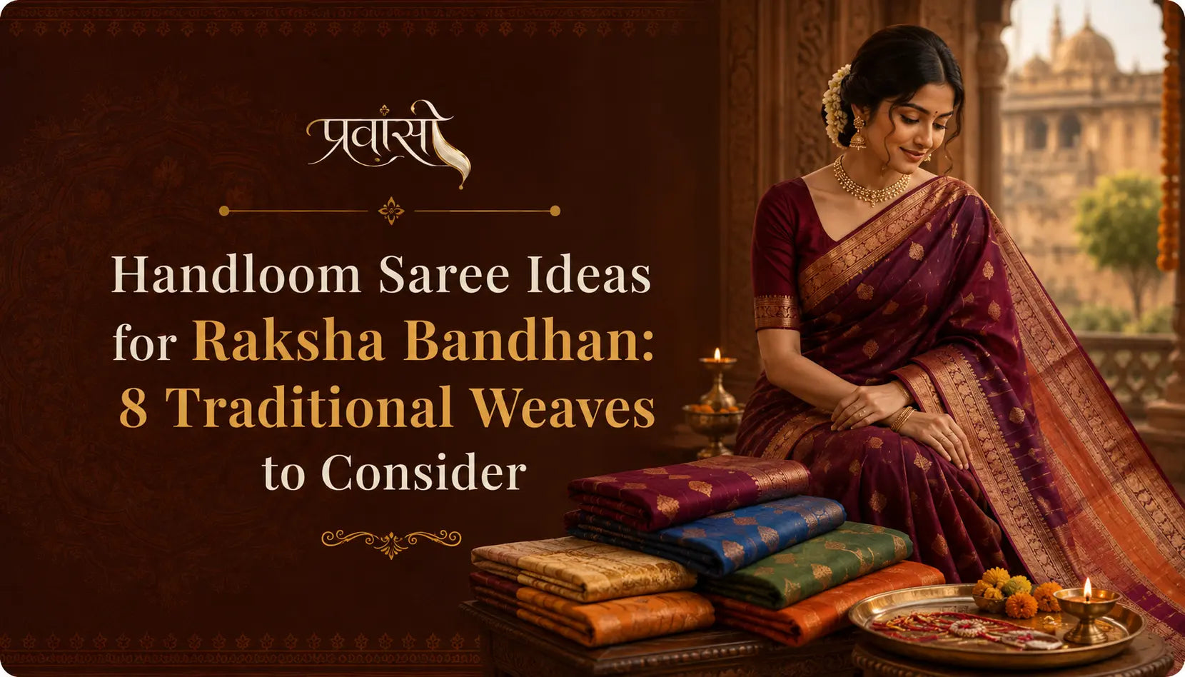 Handloom saree ideas for Raksha Bandhan featuring Maheshwari, Chanderi, Banarasi, Kanjeevaram and other traditional Indian weaves