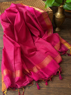 Rani Pink Maheshwari Saree with Zari Linings and Peach Pallu
