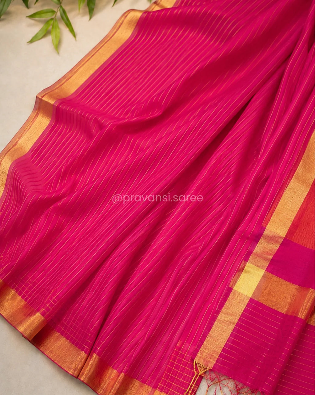 Rani Pink Maheshwari Saree with Zari Linings and Peach Pallu
