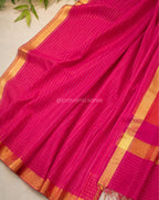 Rani Pink Maheshwari Saree with Zari Linings and Peach Pallu