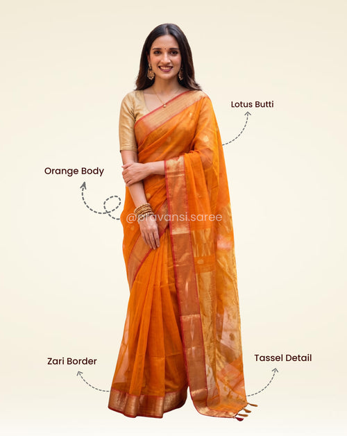 Maheshwari Lotus Butta Orange Saree