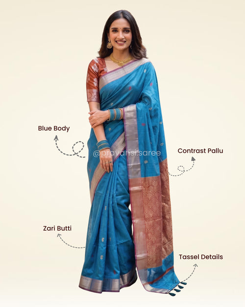 Maheshwari Semi Palledar Blue Saree