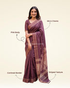 Semi Maheshwari Zari Checks Wine Saree
