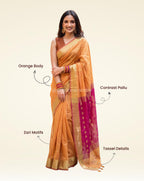 Semi Maheshwari Kari Butti Orange Saree