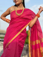 Rani Pink Maheshwari Saree with Zari Linings and Peach Pallu