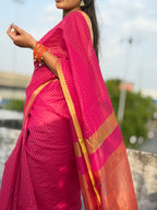 Rani Pink Maheshwari Saree with Zari Linings and Peach Pallu