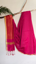 Rani Pink Maheshwari Saree with Zari Linings and Peach Pallu