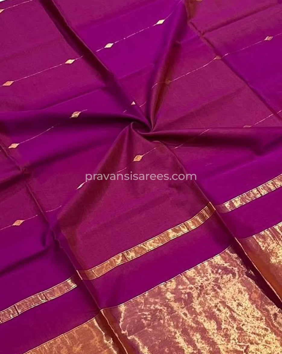Open view of Magenta Silk by Cotton Maheshwari Buttidar Saree