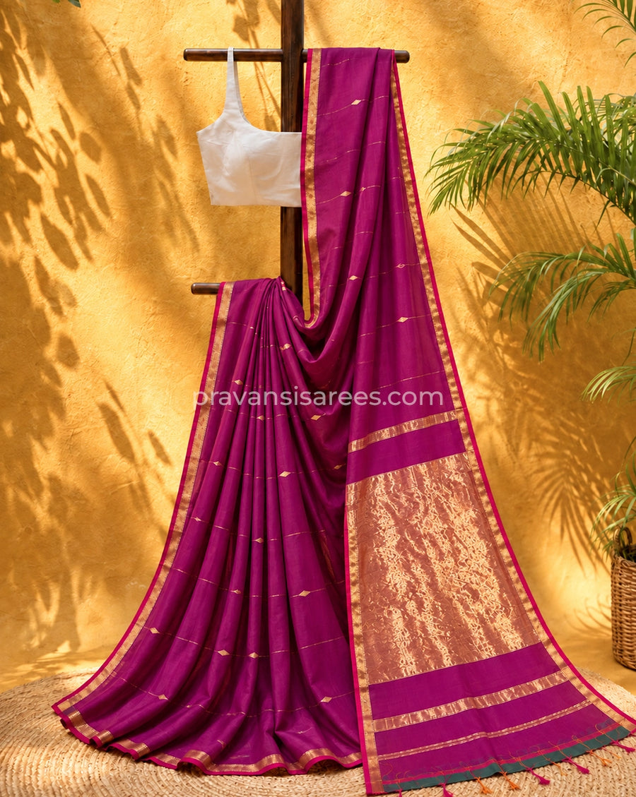 Magenta Silk by Cotton Maheshwari Buttidar Saree