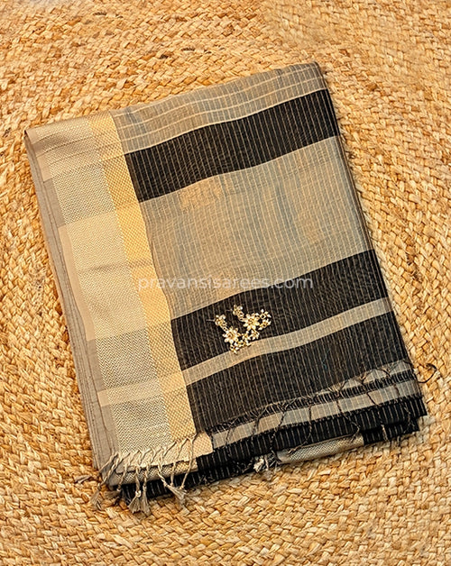 Maheshwari Classic Black Striped Saree with Pure Zari Lining