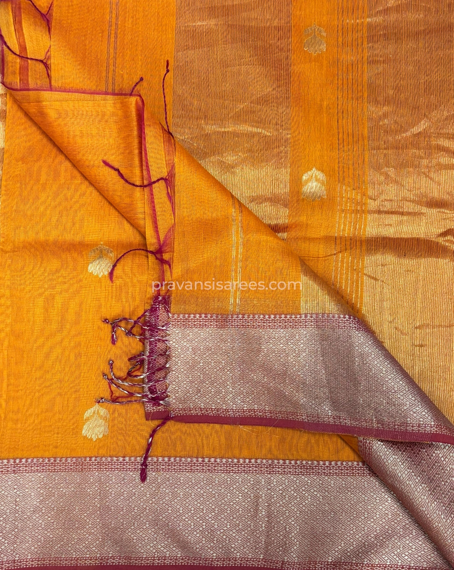 Product view of the Maheshwari Lotus Butta Orange Saree
