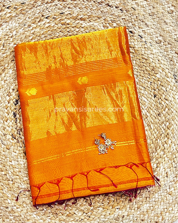 Maheshwari Lotus Butta Orange Saree
