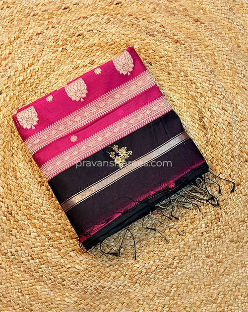 Maheshwari Semi Butt idar Black Saree
