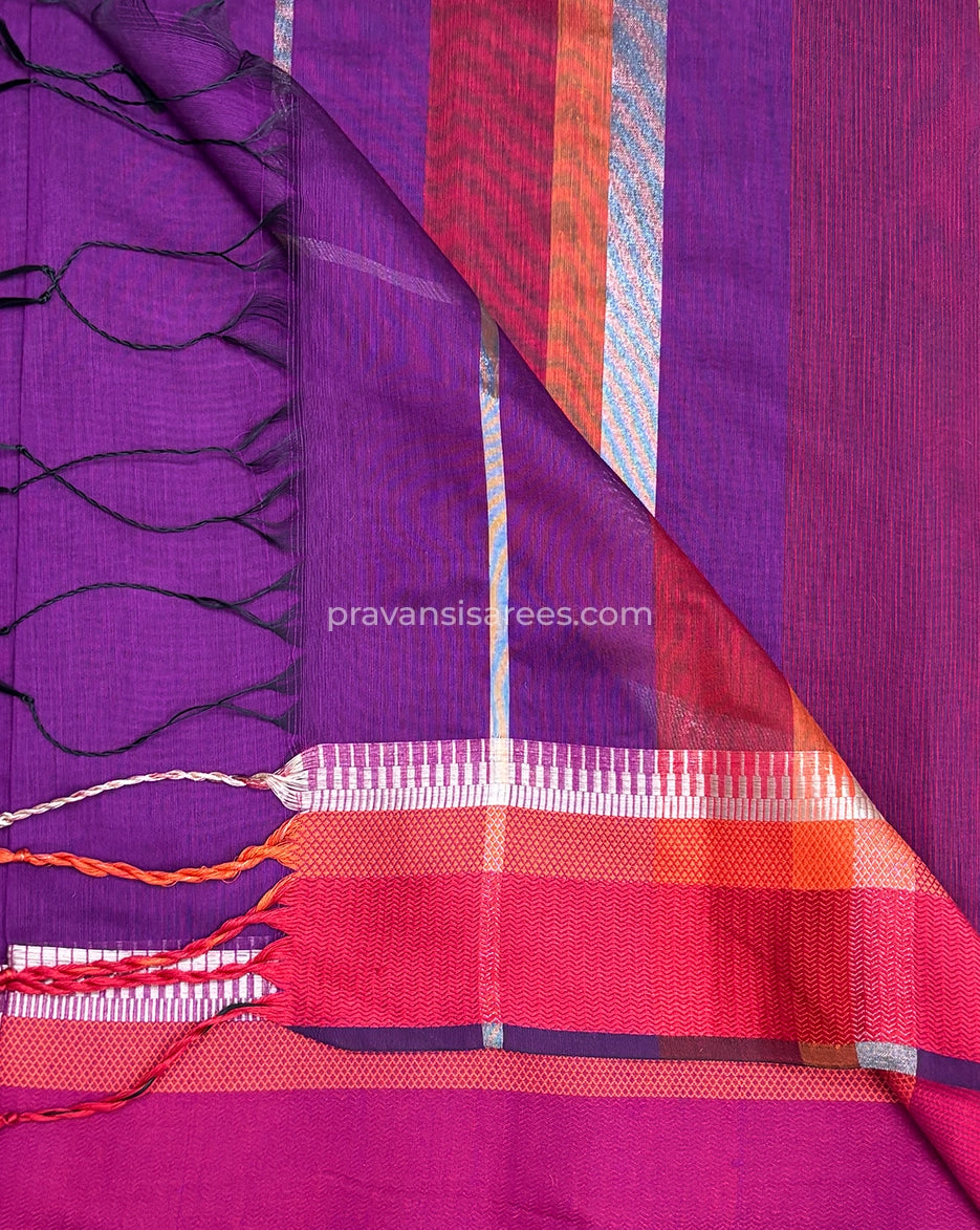 Product view of the Maheshwari Semi Khel Border Purple Saree