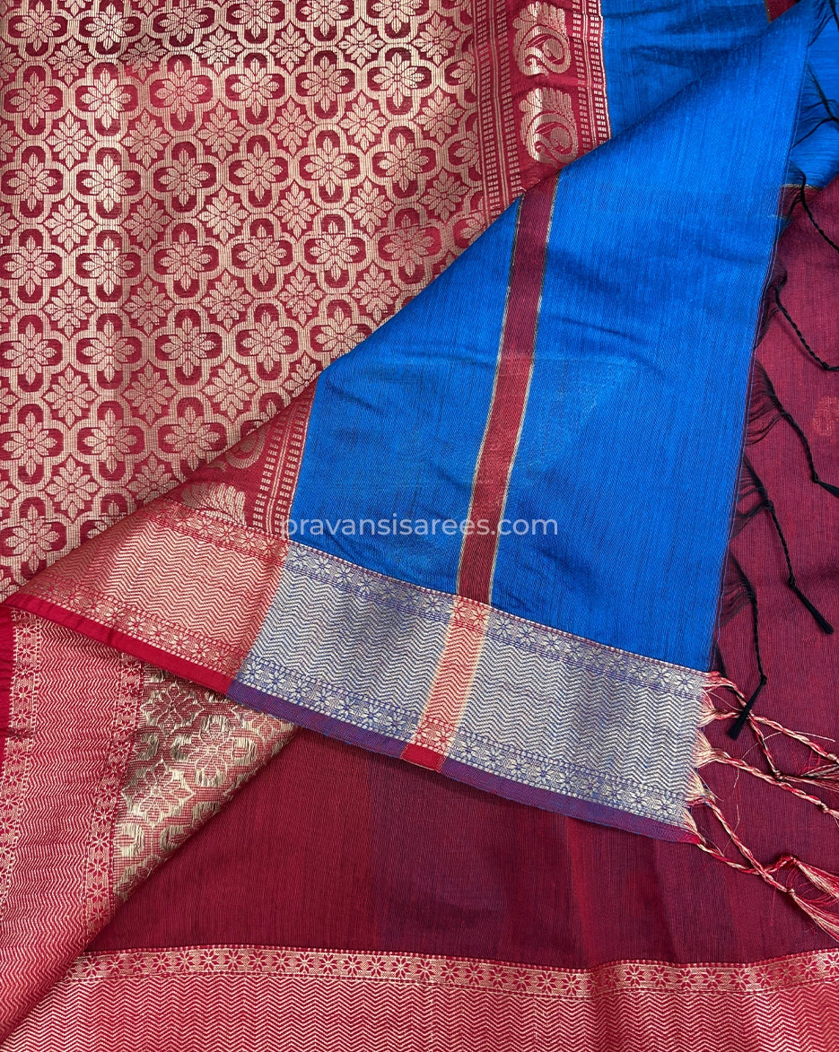 Product view of the Maheshwari Semi Palledar Blue Saree