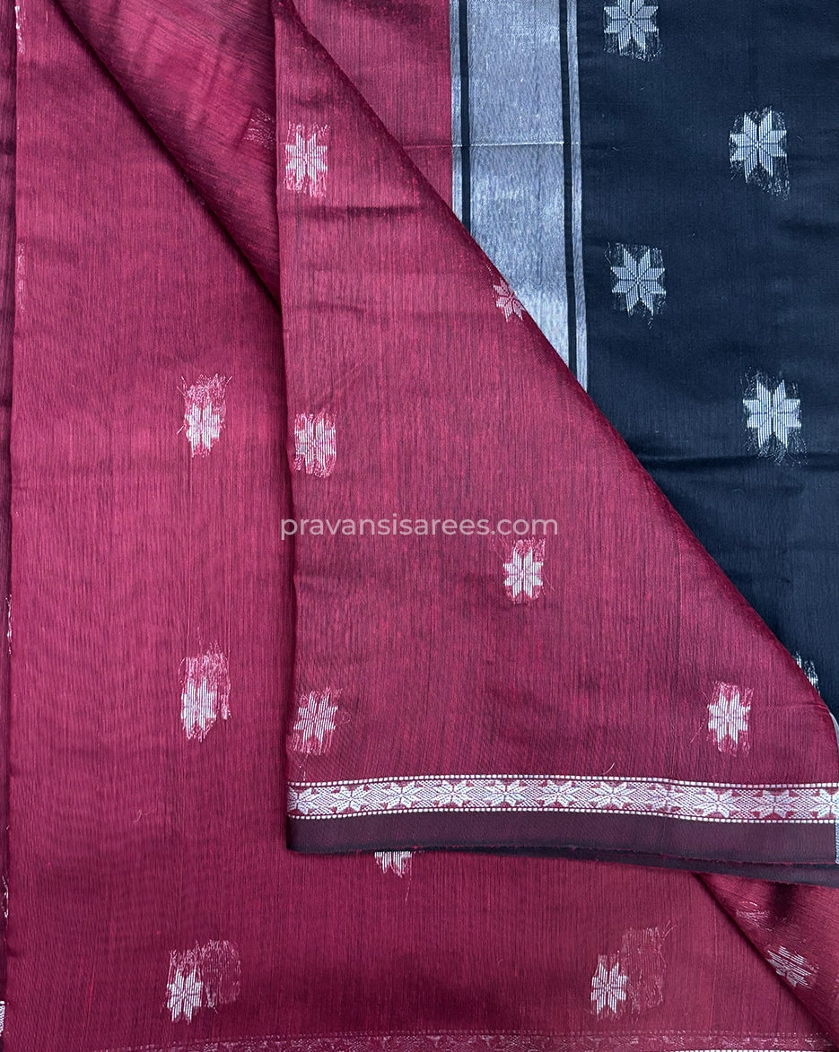 Product view of the Maheshwari Semi Star Butti Maroon Saree