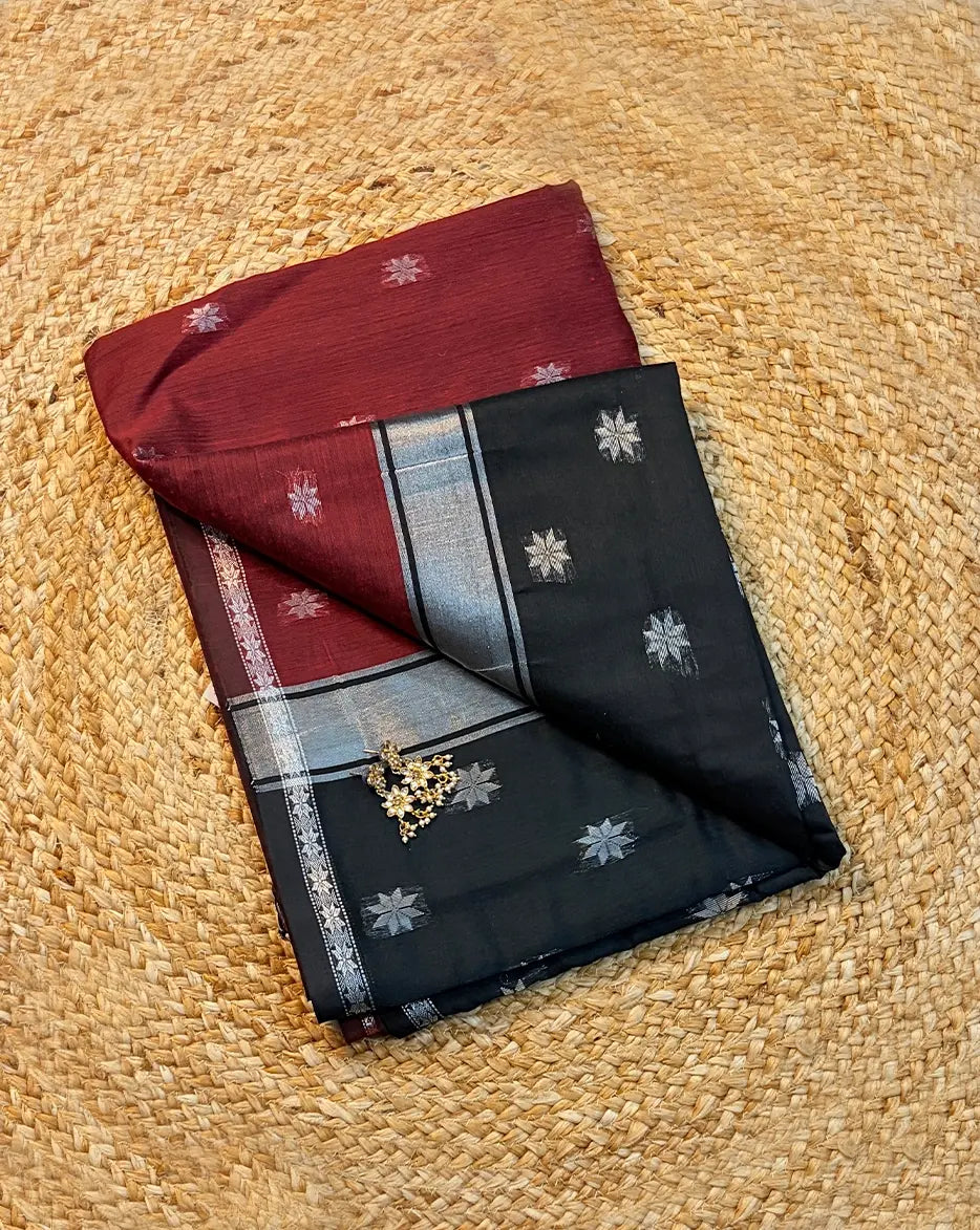 Open view of Maheshwari Semi Star Butti Maroon Saree