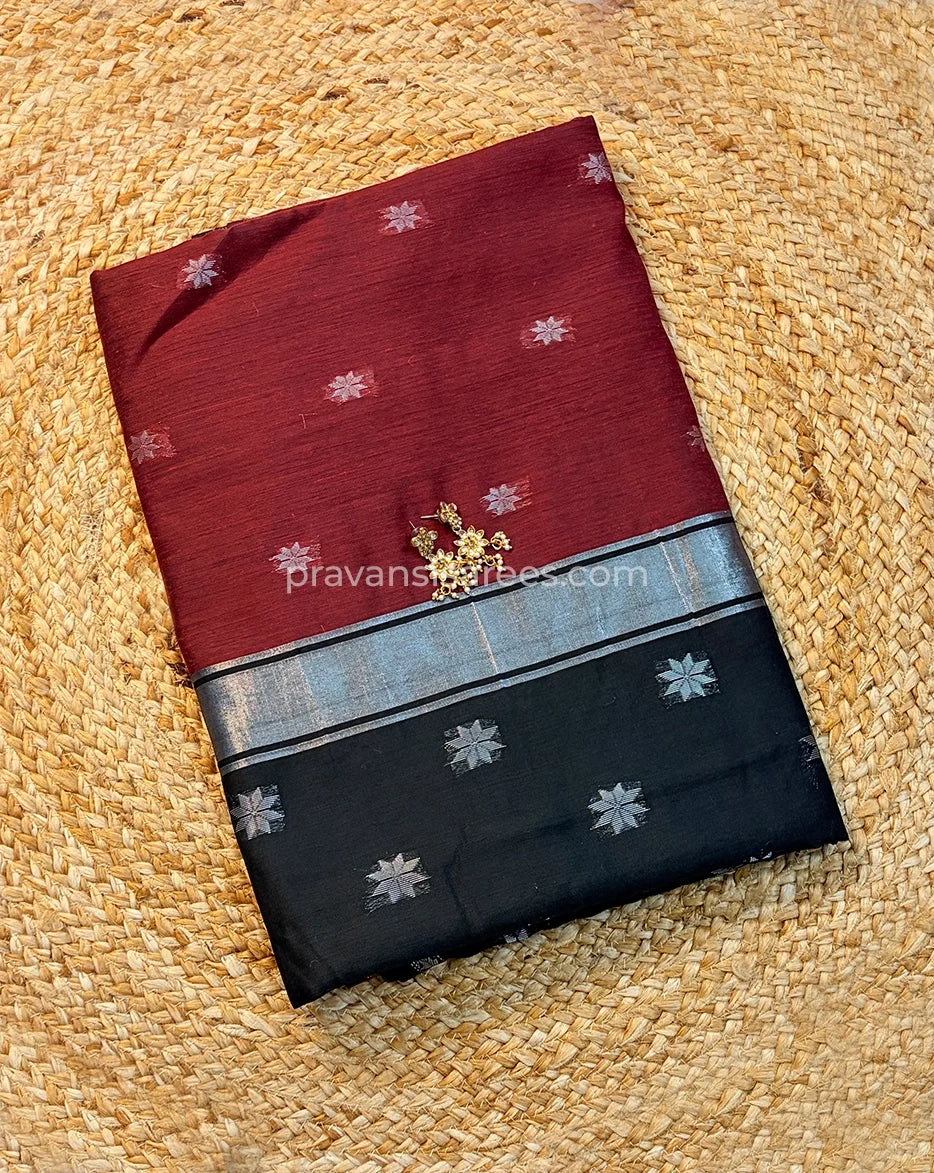 Maheshwari Semi Star Butti Maroon Saree