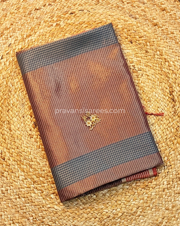 Maheshwari Semi Zari Checks Grey Saree
