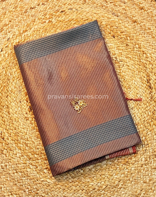 Maheshwari Semi Zari Checks Grey Saree