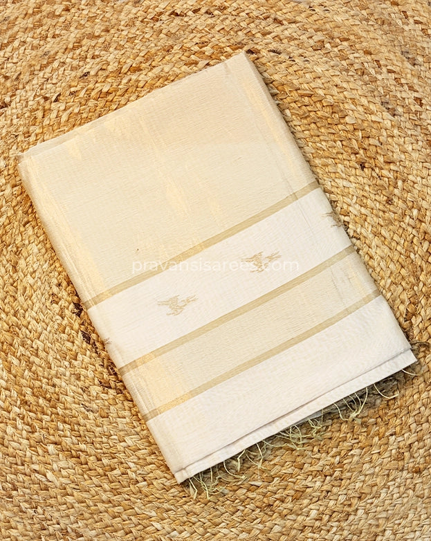 Pure Maheshwari Barasingha White Butti Saree
