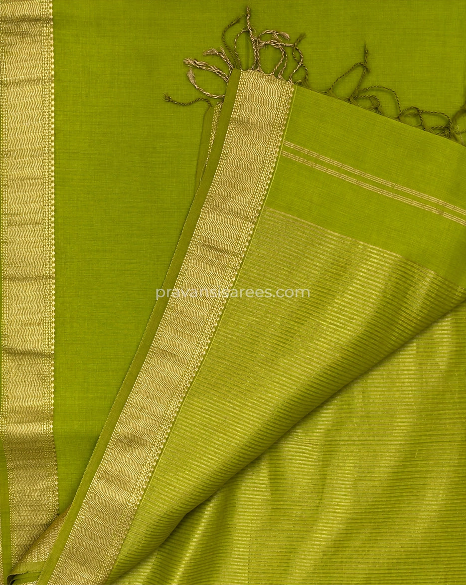 Product view of the Pure Maheshwari Check Diamond Border Lime Green Saree