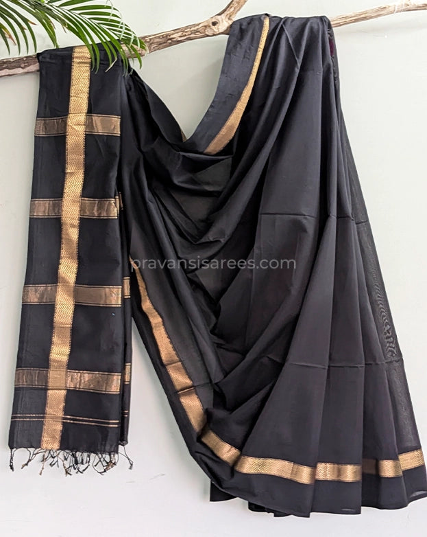 Full view of Pure Maheshwari Cotton by Cotton Black Saree