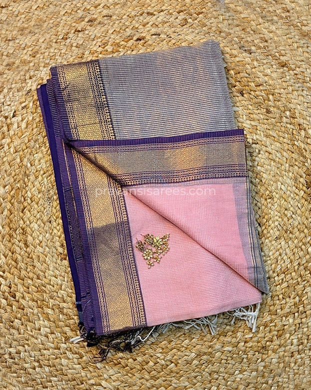 Open view of Pure Maheshwari Cotton by Plain Pink Saree
