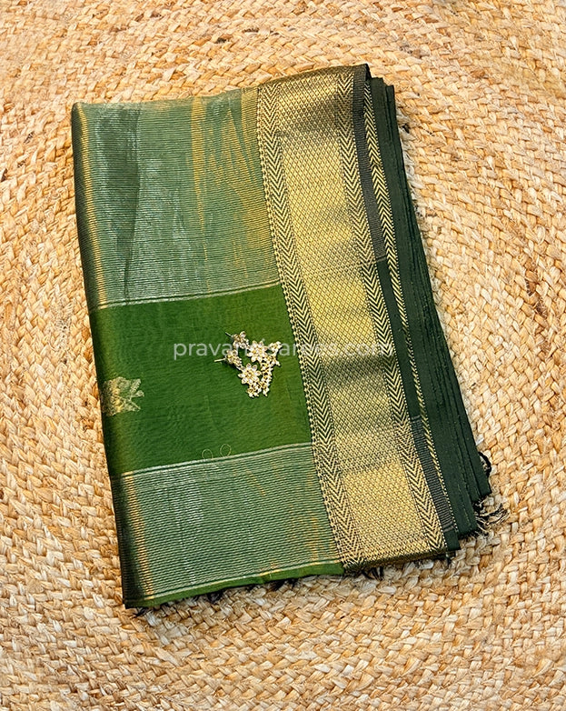 Pure Maheshwari Flower Butta Green Saree