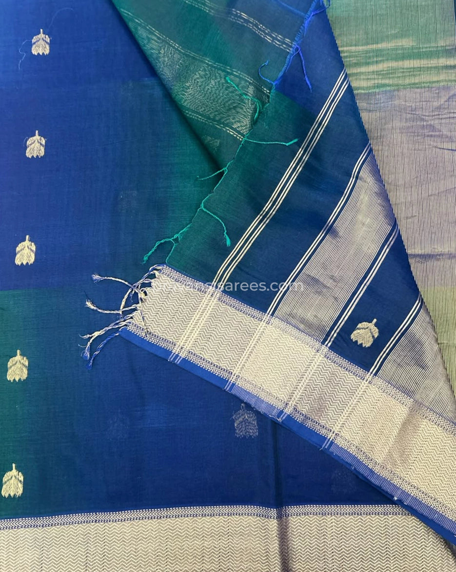 Product view of the Pure Maheshwari Lotus Butta Navy Blue Saree
