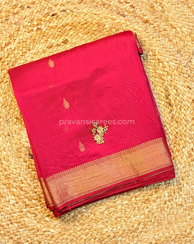Pure Maheshwari Palledar Rani Pink Saree