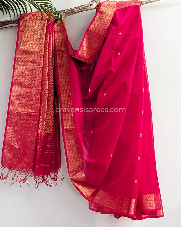 Full view of Pure Maheshwari Palledar Royal Rani Pink Saree