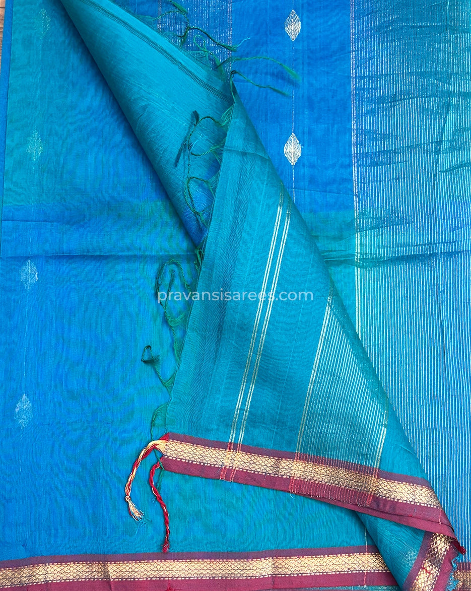 Product view of the Pure Maheshwari Shaded Butti Blue Saree