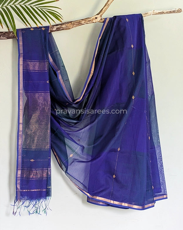 Full view of Pure Maheshwari Shaded Butti Indigo Blue Saree