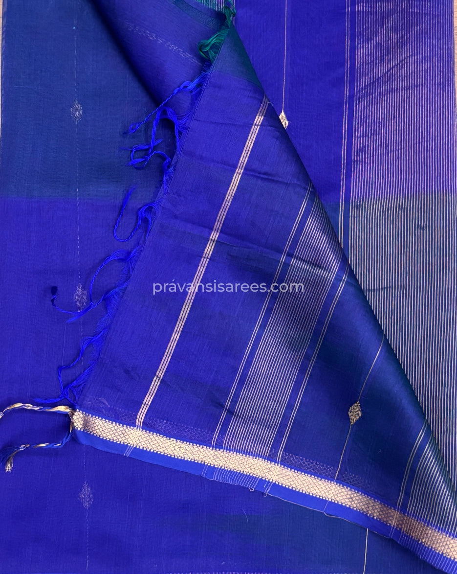 Product view of the Pure Maheshwari Shaded Butti Indigo Blue Saree