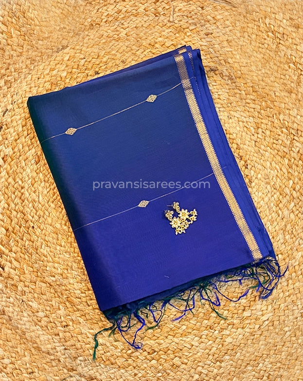 Pure Maheshwari Shaded Butti Indigo Blue Saree