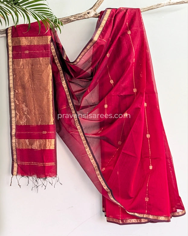 Full view of Pure Maheshwari Star Butta Rani Pink Saree