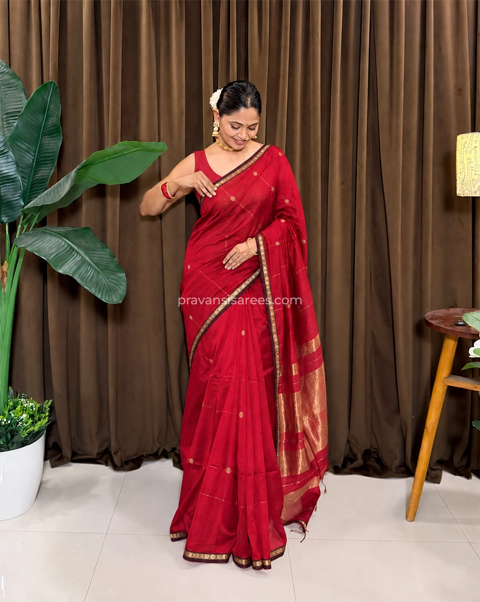 Pure Maheshwari Star Butta Rani Pink Saree
