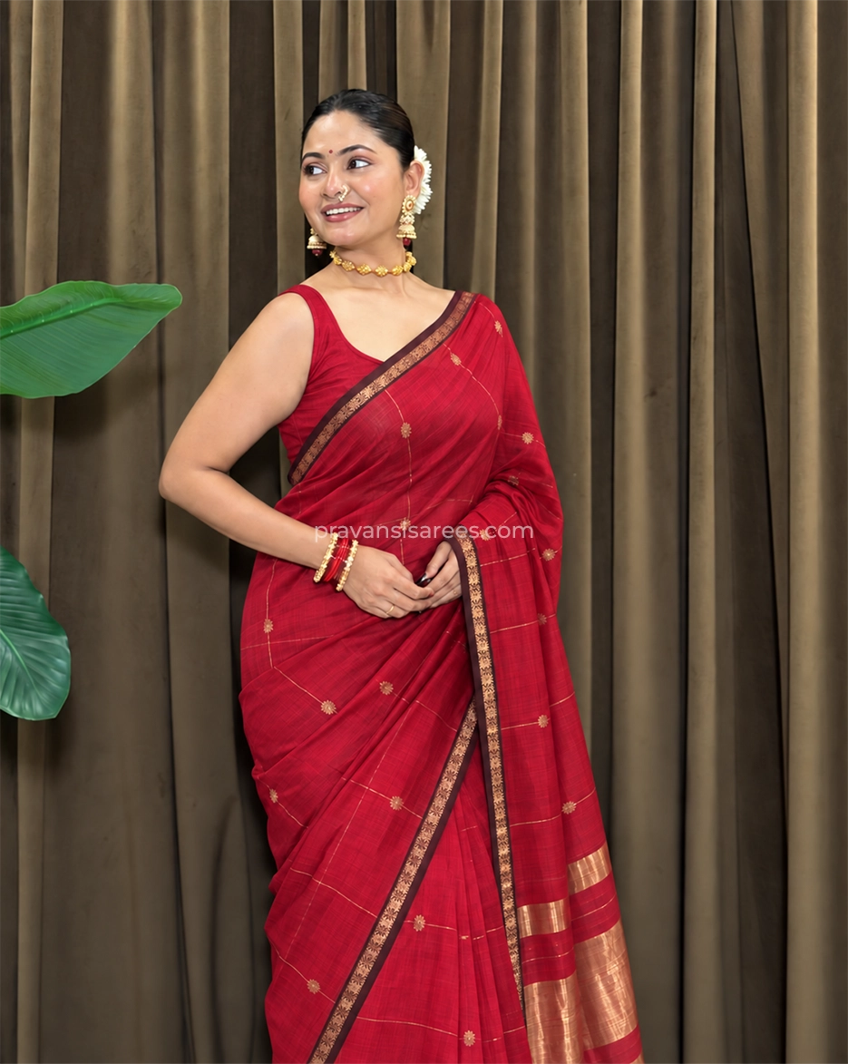 Styled model view of the Pure Maheshwari Star Butta Rani Pink Saree