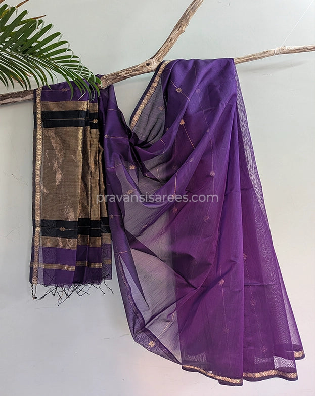 Full view of Pure Maheshwari Star Butti Purple Saree