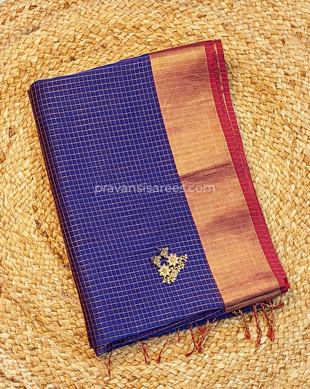 Pure Maheshwari Zari Checks Purple Saree