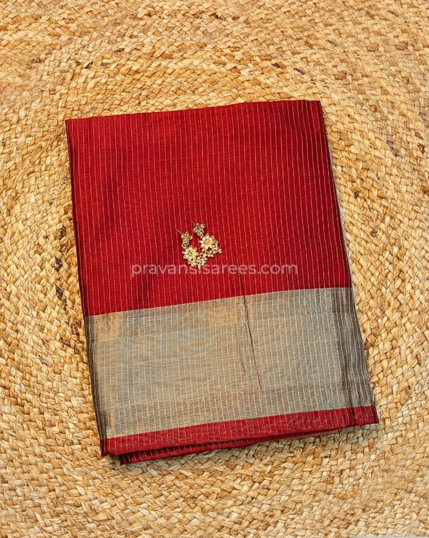 Pure Maheshwari Zari Linings Red Saree