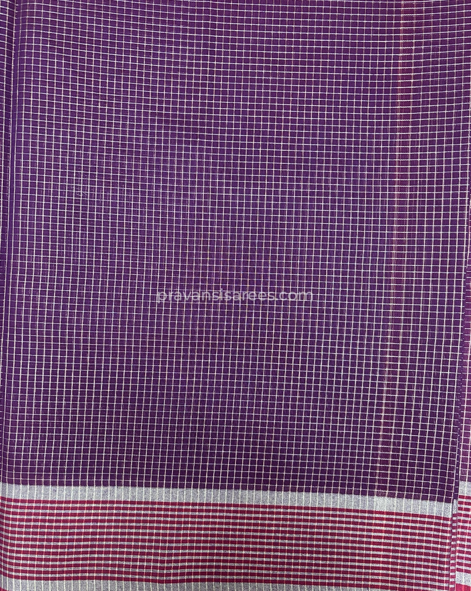 Open view of Semi Maheshwari Zari Checks Wine Saree