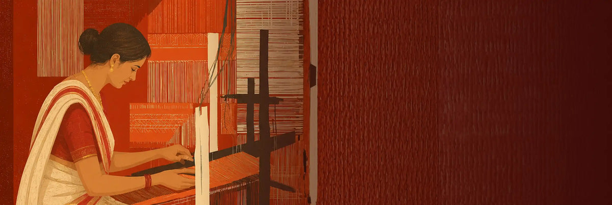 Traditional saree weaver working at a handloom