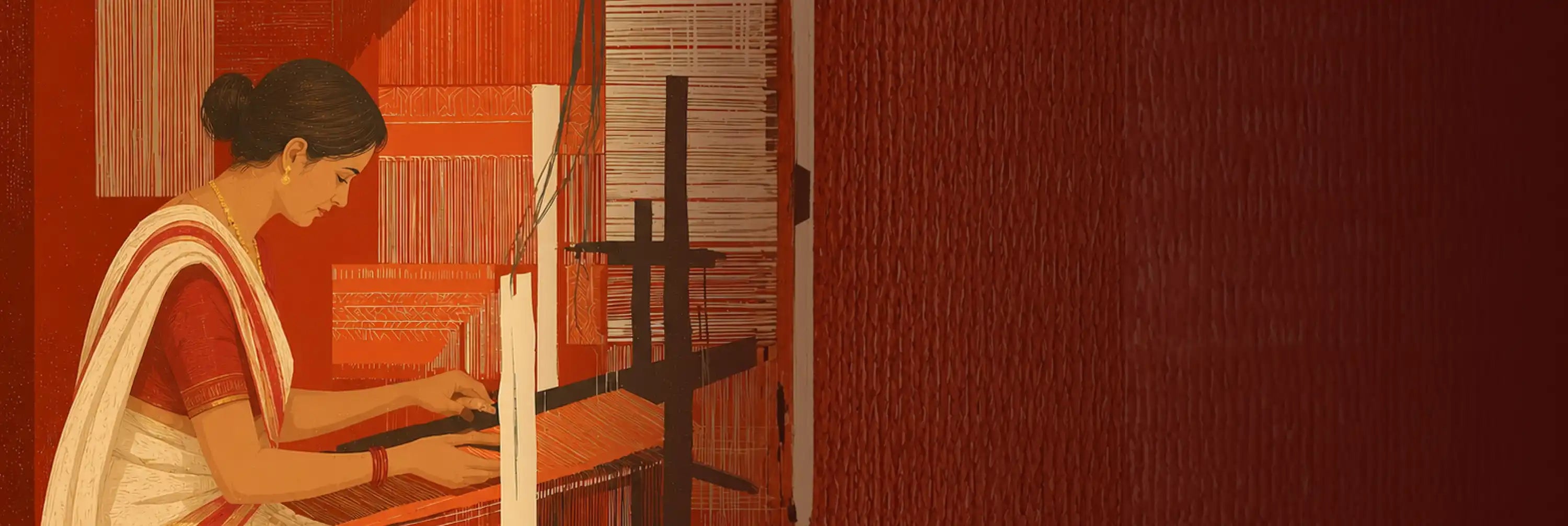 Traditional saree weaver working at a handloom